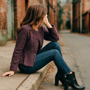 Kindred Spirit Womens L Purple Textured Cotton Jacket Indie Sleaze Y2K Blazer